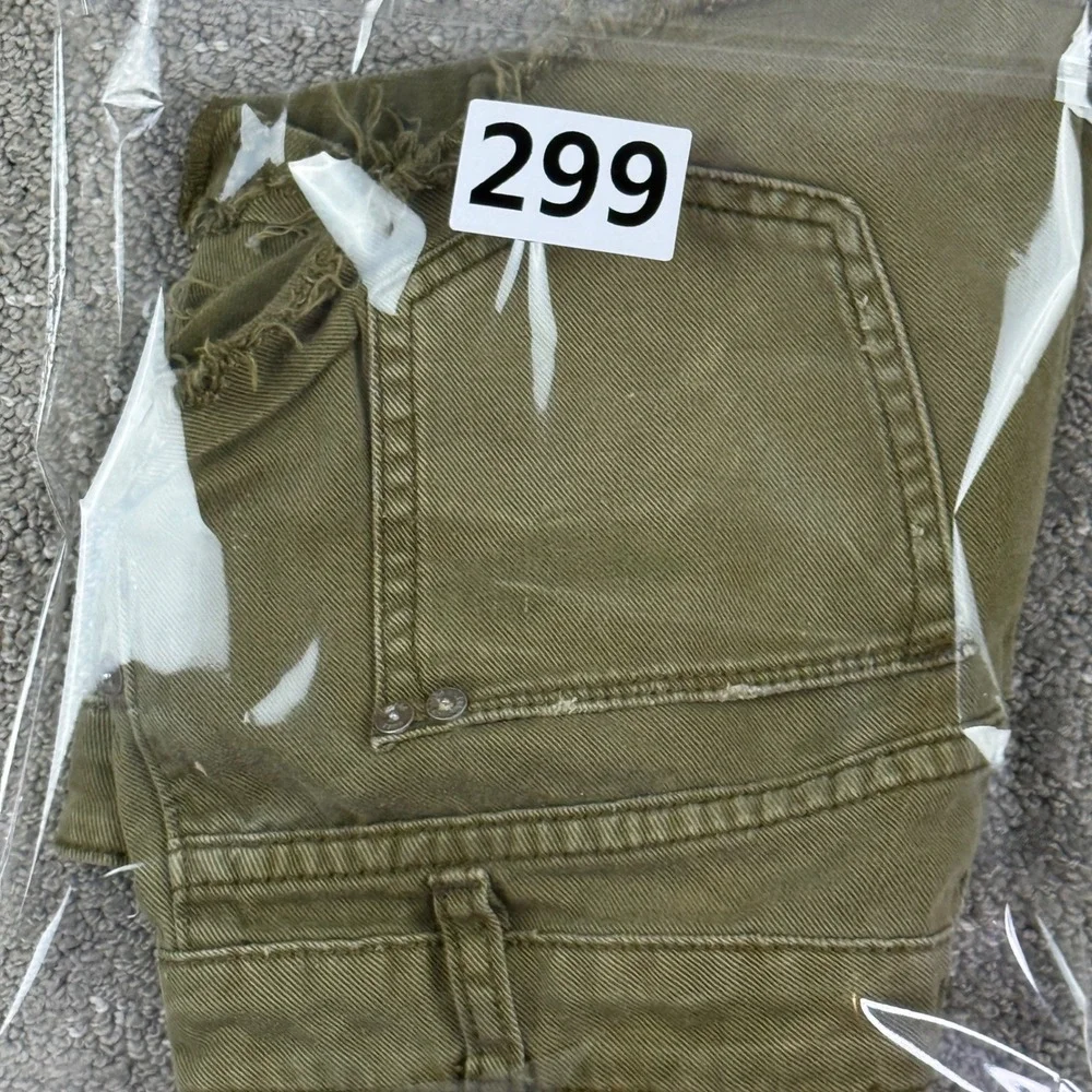 Free People Denim Shorts Womens 24 Olive Green Distressed Raw Hem Cut Offs